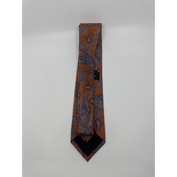 Jake Ross Orange and Blue Paisley Pattern Men's Neck Tie - Picture 14 of 15